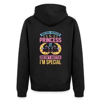 Unicorn mermaid doesn't matter. I'm special - Unisex Premium Bio Zip Hoodie - Schwarz - Hinten - Nico (187cm)