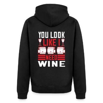 Du siehst aus als bräuchte ich Wein - Unisex Premium Bio Zip Hoodie - Schwarz - Hinten - Nico (187cm)
