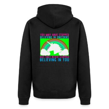 Licorne VOUS AVEZ PEUT-ÊTRE CESSÉ DE CROIRE - Veste à capuche bio Premium Unisexe - noir - Dos - Nico (187cm)
