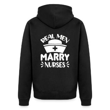 Echte Männer heiraten Krankenschwestern - Unisex Premium Bio Zip Hoodie - Schwarz - Hinten - Nico (187cm)