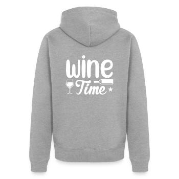 Wein Zeit - Unisex Premium Bio Zip Hoodie - Grau meliert - Hinten - Nico (187cm)