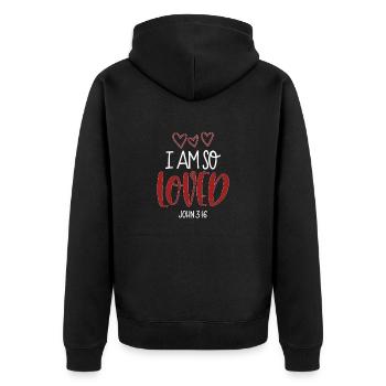 Christian Design I am so loved John 3 verse 16 - Unisex Premium Organic Zip Hoodie - black - Back - Nico (187cm)