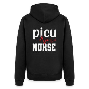 Picu Krankenschwester - Unisex Premium Bio Zip Hoodie - Schwarz - Hinten - Nico (187cm)