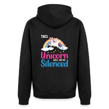 Einhorn Unicorn Silenced - Unisex Premium Bio Zip Hoodie - Schwarz - Hinten - Nico (187cm)