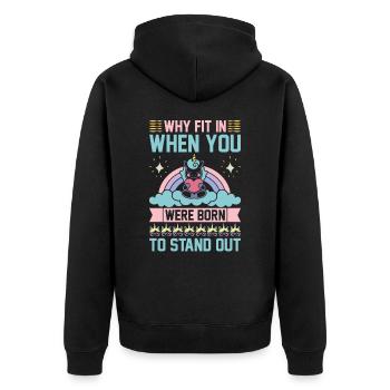 Unicorn Why fit in when you can stand out - Unisex Premium Organic Zip Hoodie - black - Back - Nico (187cm)