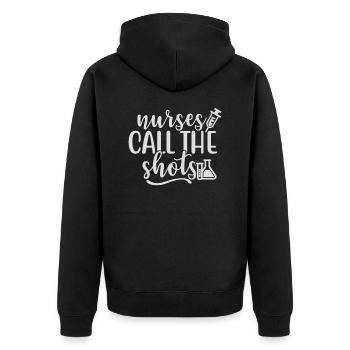KRANKENSCHWESTERN HABEN DAS SAGEN - Unisex Premium Bio Zip Hoodie - Schwarz - Hinten - Nico (187cm)