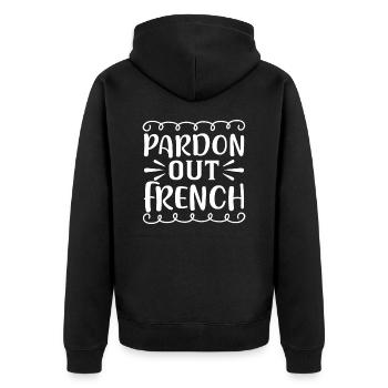 Forgive our French - Unisex Premium Organic Zip Hoodie - black - Back - Nico (187cm)