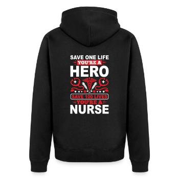 Save a Life Hero 100 Life Nurse - Unisex Premium Organic Zip Hoodie - black - Back - Nico (187cm)