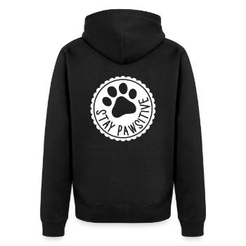 Stay Pawsitive - Unisex Premium Organic Zip Hoodie - black - Back - Nico (187cm)