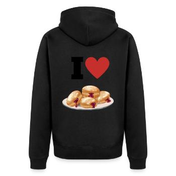 I LOVE Krapfen - Donuts Berliner Karneval - Unisex Premium Bio Zip Hoodie - Schwarz - Hinten - Nico (187cm)