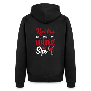 Rote Lippen und Wein - Unisex Premium Bio Zip Hoodie - Schwarz - Hinten - Nico (187cm)