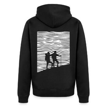 Wandern - (6) - Unisex Premium Bio Zip Hoodie - Schwarz - Hinten - Nico (187cm)