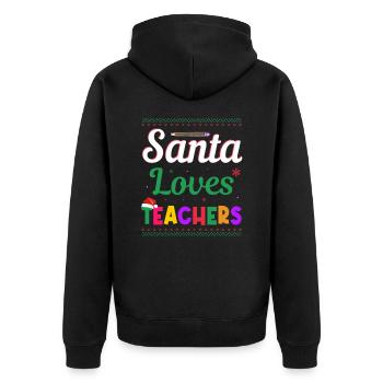 Santa Claus loves teacher Ugly Christmas - Unisex Premium Organic Zip Hoodie - black - Back - Nico (187cm)