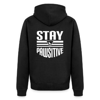 Bleib Pawsitive - Unisex Premium Bio Zip Hoodie - Schwarz - Hinten - Nico (187cm)