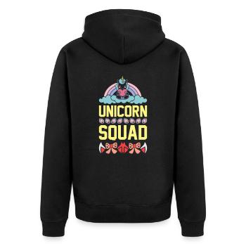 Einhorn Unicorn Squad - Unisex Premium Bio Zip Hoodie - Schwarz - Hinten - Nico (187cm)