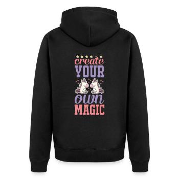 Einhorn UNICORN Create Magic - Unisex Premium Bio Zip Hoodie - Schwarz - Hinten - Nico (187cm)