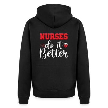 NURSES DO IT BETTER - Unisex Premium Organic Zip Hoodie - black - Back - Nico (187cm)