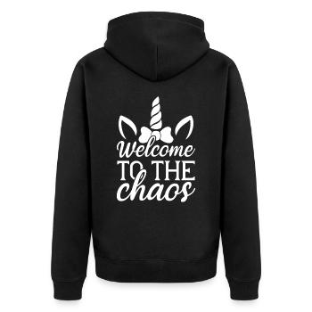 Bienvenue à Chaos Unicorn - Veste à capuche bio Premium Unisexe - noir - Dos - Nico (187cm)