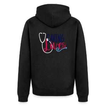Nurse saves lives - Unisex Premium Organic Zip Hoodie - black - Back - Nico (187cm)