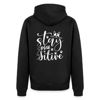 Bleiben pawsitive - Unisex Premium Bio Zip Hoodie - Schwarz - Hinten - Nico (187cm)