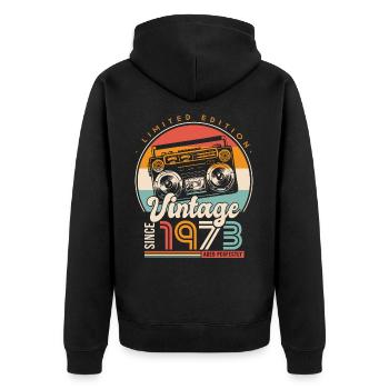 Jahrgang seit 1973 Geburtstagsgeschenk 50 Jahre - Unisex Premium Bio Zip Hoodie - Schwarz - Hinten - Nico (187cm)