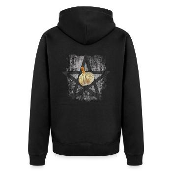 Knoblauch der Hölle - Unisex Premium Bio Zip Hoodie - Schwarz - Hinten - Nico (187cm)