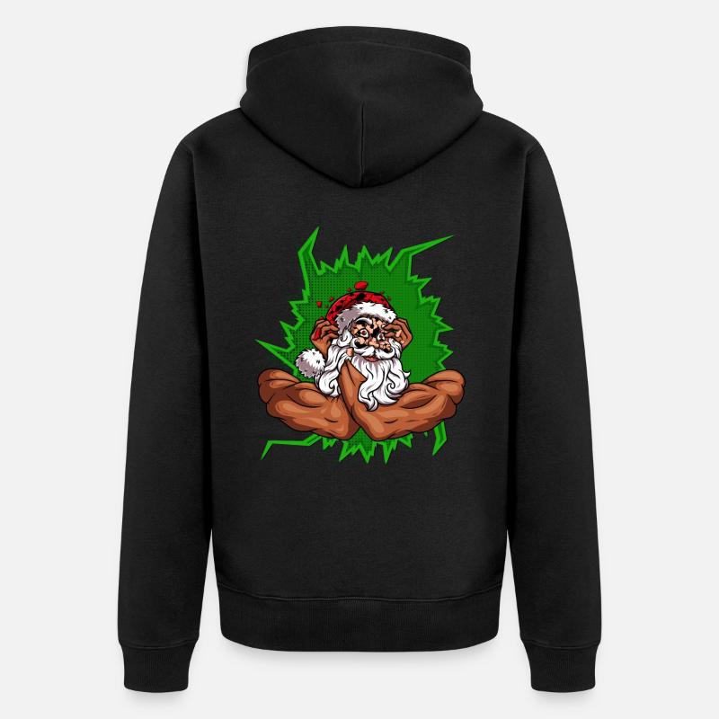 Weihnachtsmann mit Arme - Unisex Premium Bio Zip Hoodie - Schwarz