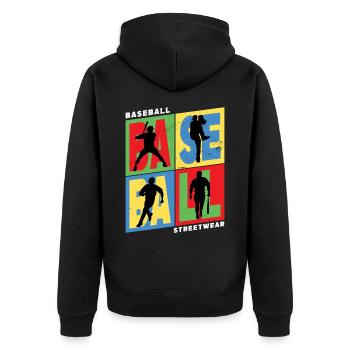 Baseball Baseballspieler USA Sport Vintage Retro - Unisex Premium Bio Zip Hoodie - Schwarz - Hinten - Nico (187cm)