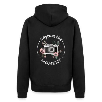 Capture the moment-Fotografie Kamera Spruch - Unisex Premium Bio Zip Hoodie - Schwarz - Hinten - Nico (187cm)
