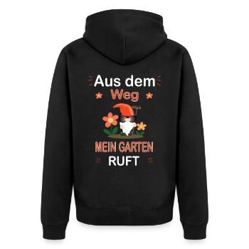 Der Garten ruft- Gärtner Gartenarbeit Spruch - Unisex Premium Bio Zip Hoodie - Schwarz - Hinten - Nico (187cm)