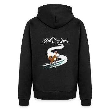 Skitour Tourenski Fuchs Berg Motiv - Unisex Premium Bio Zip Hoodie - Schwarz - Hinten - Nico (187cm)