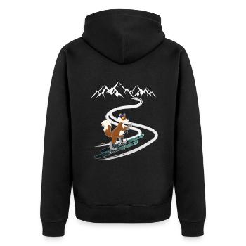 Tourenski gehen Tourengeher- Skitour Fuchs Design - Unisex Premium Bio Zip Hoodie - Schwarz - Hinten - Nico (187cm)