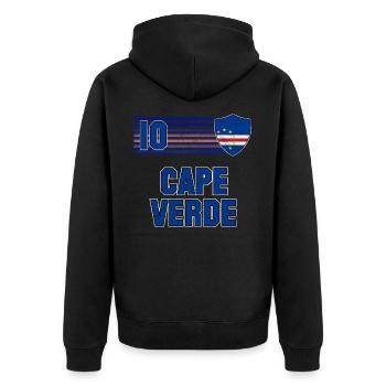 Kap Verde Fußball Mannschaft - Unisex Premium Bio Zip Hoodie - Schwarz - Hinten - Nico (187cm)