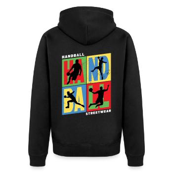 Handball Handball Player Handball Player Vintage Retro - Veste à capuche bio Premium Unisexe - noir - Dos - Nico (187cm)