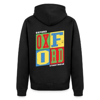 Oxford England UK Stadt Bunt Skyline Heimat - Unisex Premium Bio Zip Hoodie - Schwarz - Hinten - Nico (187cm)