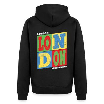 London England UK Stadt Bunt Skyline Heimat - Unisex Premium Bio Zip Hoodie - Schwarz - Hinten - Nico (187cm)