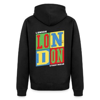 London England UK Stadt Bunt Skyline Heimat - Unisex Premium Bio Zip Hoodie - Schwarz - Hinten - Nico (187cm)