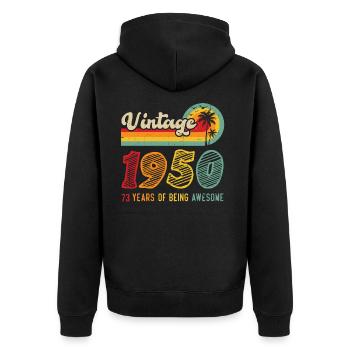 Vintage 1950, birthday gift 73 years - Unisex Premium Organic Zip Hoodie - black - Back - Nico (187cm)