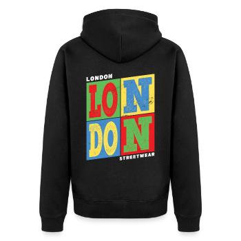 London England UK Stadt Bunt Skyline Heimat - Unisex Premium Bio Zip Hoodie - Schwarz - Hinten - Nico (187cm)