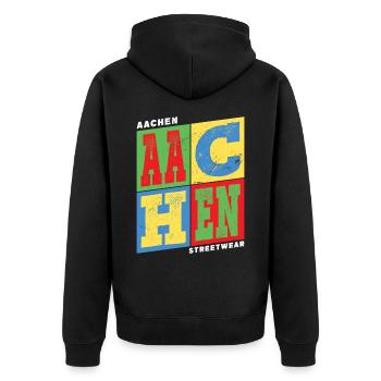 Aachen Germany City Colorful Skyline Home - Unisex Premium Organic Zip Hoodie - black - Back - Nico (187cm)