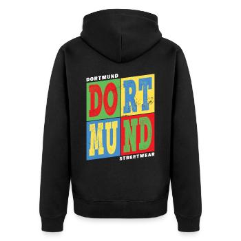 Dortmund Allemagne Ville colorée Skyline Accueil - Veste à capuche bio Premium Unisexe - noir - Dos - Nico (187cm)