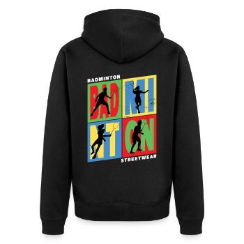 Badminton Federball Sport Spieler Vintage Retro - Unisex Premium Bio Zip Hoodie - Schwarz - Hinten - Nico (187cm)