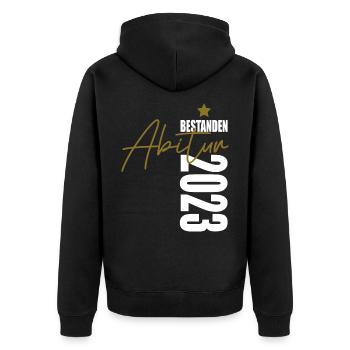 Abitur bestanden 2023 - Unisex Premium Bio Zip Hoodie - Schwarz - Hinten - Nico (187cm)