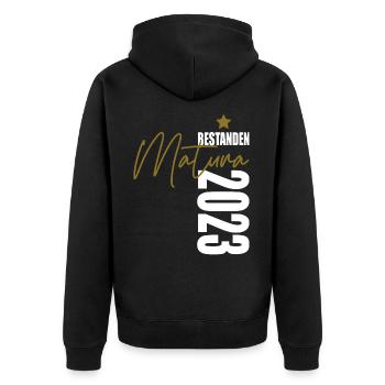 Matura bestanden 2023 - Unisex Premium Bio Zip Hoodie - Schwarz - Hinten - Nico (187cm)