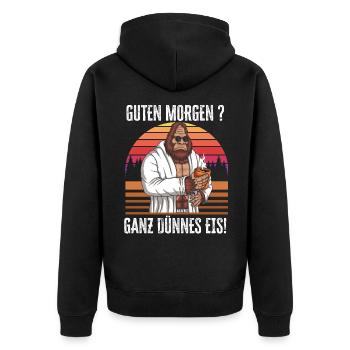 Guten Morgen - Ganz dünnes Eis Spruch Kaffee - Unisex Premium Bio Zip Hoodie - Schwarz - Hinten - Nico (187cm)
