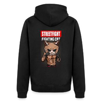 Coole kämpfende Katze Kampfsport Geschenk - Unisex Premium Bio Zip Hoodie - Schwarz - Hinten - Nico (187cm)