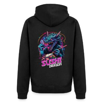 Cool Sushi Dragon Japan Art Gift - Unisex Premium Organic Zip Hoodie - black - Back - Nico (187cm)