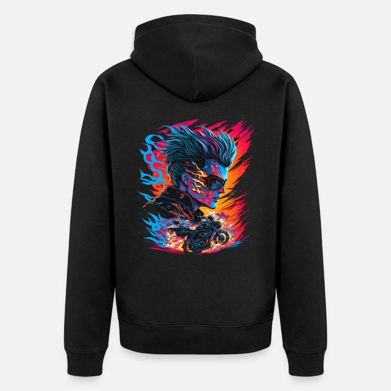 Ghostrider Illustration Moto Synthwave Art - Veste à capuche bio Premium Unisexe - noir