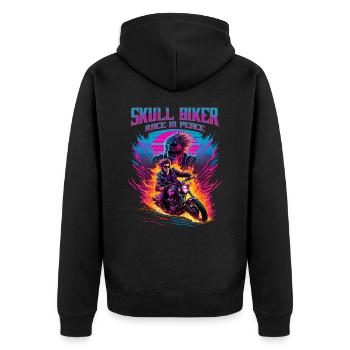 Ghostrider Illustration Motorcycle Synthwave Art - Unisex Premium Organic Zip Hoodie - black - Back - Nico (187cm)