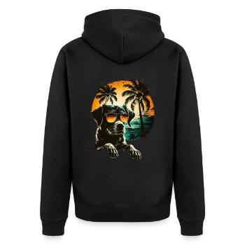 Cute dog with sunglasses on the beach - Unisex Premium Organic Zip Hoodie - black - Back - Nico (187cm)